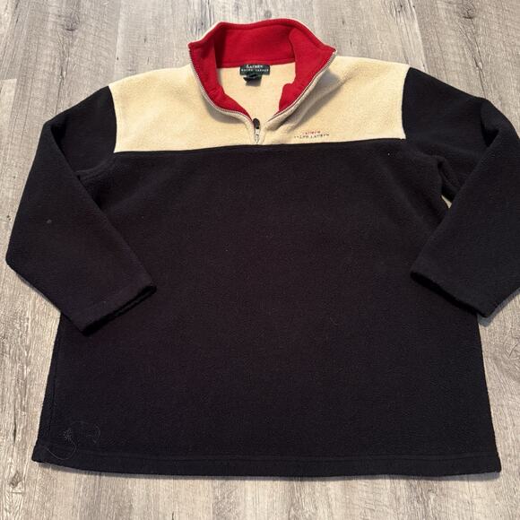 Lauren Ralph Lauren Tops - Lauren Ralph Lauren 1/4 Zip Fleece Pullover Women Medium Black Beige Quarter USA